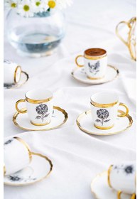 Resim Acar Melody 6 Kişilik Porselen Kahve Fincanı Takımı 90 Ml 5142 Gold Model-4 Beyaz - Altın 