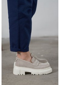 Resim Matilda Gri Süet Hakiki Deri Kadın Loafer Gri 