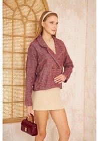 Resim Kadın Rahat Kalıp Kendinden Dokulu Fitilli Kaşe Kumaş Ceket 3529250 Bordo 
