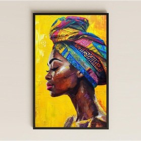 Resim Afrika Profil Portresi Sarı Zemin Desenli Şeffaf Pleksi Tablo 