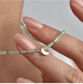 Resim 14 Ayar Altın Kaplama Doğal Yeşil Florit Taşlı Ay Detaylı Gümüş Kolye - Ngs00127 