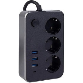 Resim Termal Akım Korumalı Isıya Dayanıklı 3lü Priz 2x Usb 1 Type-c 2 Metre Kablo Aç Kapa Anahtarlı 2 M 