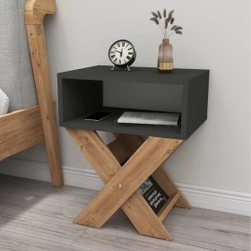Resim Reyo Home Enda x Ayaklı Dergilikli Komodin Kahve Sehpası Antrasit-Atlantik Çam 