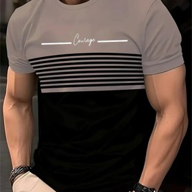 Resim Erkekler için Sokak Metin Baskılı Tişört Yazlık Erkekler için 3D Çizgili Baskılı Kısa Kollu Üst Moda Rahat Tişört Büyük Beden Tişört Erkekler için Çok Renkli Giyim 