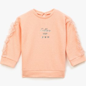 Resim Kız Bebek Baskılı Uzun Kollu Bisiklet Yaka Sweatshirt 