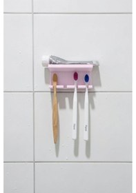 Resim Pembe Yapışkanlı Çok Amaçlı Diş Fırçası Jilet Jiletlik Asacağı Askılığı Askılık Diş Fırçalık Banyo Organizer 