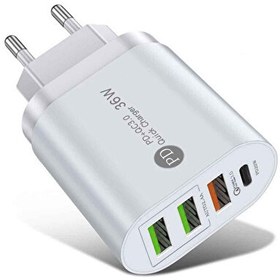 Resim 36 W PD20W+3USBA 4 Çıkışlı Beyaz Ev Tipi Şarj Aleti Başlığı 