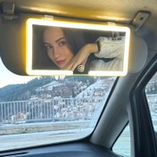Resim LED Işıklı Makyaj Aynası Arabalar İçin - Taşınabilir, USB Şarj Edilebilir, Lityum Pil, Cilalı Plastik Kaplama, Duvara Monte Edilebilir, Hızlı Dokunuşlar İçin İdeal, Tüm Araçlarla Uyumlu, Araba Aynası Asma Aksesuarı, Seyahat İçin Kompakt Aynası, Araba İç Mekan Aynası | Modern Estetik Aynası | Şık Aynası Kaplaması 