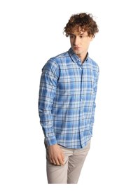 Resim Mavi Dynamic Fit Düğmeli Yaka Ekose Uzun Kollu Cepsiz %100 Pamuk Gömlek-16286 Mavi 