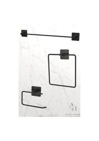 Resim Atacı Yapışkanlı Siyah Uzun Havlu Askısı Kare Havluluk Havlu Askısı Wc Tuvalet Kağıtlık 3 Lü Banyo Set Siyah 