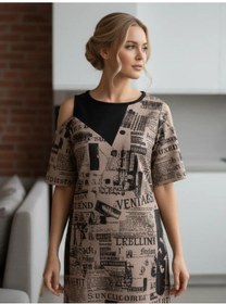 Resim Trikotaznye Sezony Kadın Büyük Beden Tunik Ev Elbisesi 251837520 Siyah 