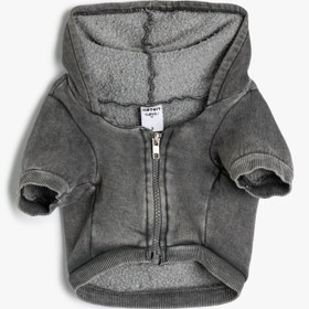 Resim Şardonlu Kapüşonlu Köpek Sweatshirt Fermuarlı Arkası Baskılı Soluk Efektli Antibakteriyel Kumaş 