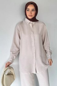 Resim Tesettür Tensel Kumaş Gömlek Tunik Taş TZL-P-00021264 