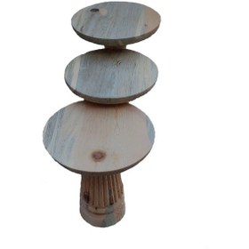 Resim Ahşap 3'lü Ham Fitilli Mantar Yan Sehpa Modern Fiskos / Çiçeklik / Zigon Sehpa Ham 