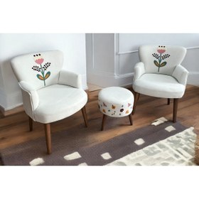 Resim WATERYBROOK Punch- 3lü Koltuk Set - Tekli Koltuk Puf Seti - Berjer Tekli Koltuk - Punch Işlemeli 