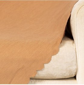 Resim Bej Dokuma Kadife Şönil Düz Kumaş Çift Taraflı Koltuk Şalı Örtüsü 