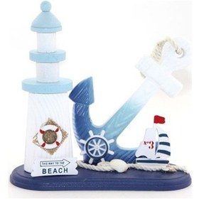 Resim Büro Ev Ofis Dekoru İçin Ahşap Marina Çapalı Deniz Feneri Objesi 