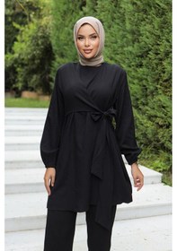 Resim Misskayle Yandan Bağlamalı Tesettür Siyah Takım Siyah 