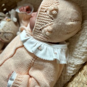 Resim Vintage Flower El Örgüsü Bebek Hırka Şapka Seti - 3-6 ay / Beyaz 