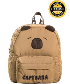 Resim capybara Orijinal Lisanslı Çocuk Okul /Anaokulu Çantası, 3D Figürlü, Su Geçirmez Kumaş, Ön Cepli 