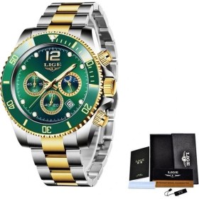 Resim Hanyang Altın Yeşil Lıge Erkekler Saatler Moda Iş Su Geçirmez Kuvars Kol Saati Erkekler Için Üst Marka Lüks Paslanmaz Çelik Rahat Spor Saat Erkek (Yurt Dışından) 