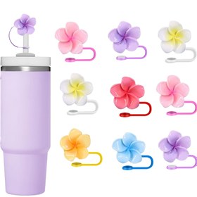 Resim 2/4 Adet Silikon Çiçek Samanı Toz Kapağı, Reçine Çiçek Tasarımı, 40 Oz ve 30 Oz Stanley Kupaları İçin Evrensel Uyum, Sevimli Saman Üstü, İçecek Bardakları İçin Gıda Sınıfı Silikon Toz Koruma Kapakları 