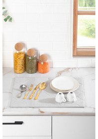 Resim Porsima 3139 2li Mikrofiber Tezgah Üstü Kurutma Matı Süper Emici Bulaşıklık Gri Gri 