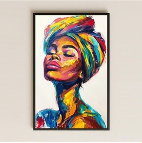 Resim Gökkuşağı Fırça Efektli Afro Kadın Portresi Şeffaf Pleksi Tablo 