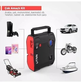 Resim Jstar 5 24000MAH 2000A Jump Starter + Lastik Şişirme Pompası Taşınabilir Akü Takviye Cihazı (Çanta + LCD Ekran + Powerbank + LED Lamba) 