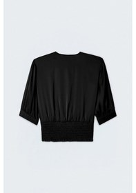 Resim Sateen Kısa Kollu Saten Bluz - Siyah-137441 