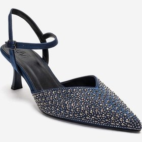 Resim Luvishoes Vilka Lacivert Saten Taşlı Kadın Sivri Burun İnce Topuklu Abiye Ayakkabı 