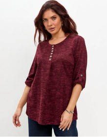 Resim Janneeclo Bol Kesim Şık Büyük Beden Sweatshirt 280518189 Bordo 