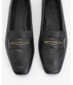 Resim Luvi Shoes Irıdessa Siyah Cilt Hakiki Deri Tokalı Küt Burun Kadın Loafer Ayakkabı SİYAH CİLT 