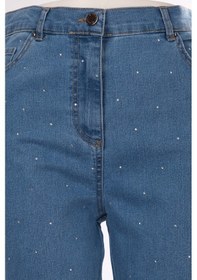 Resim Seleste Minimalist Taş Detaylı Kadın Jean Pantolon - Midi Boy Lacivert 