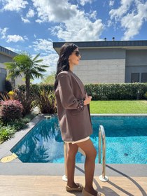 Resim Premium Kalite Leopar Astarlı Double Kumaş Blazer Ceket Kahverengi - M 