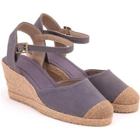 Resim Star Tombis Gerçek Elişi Topuğu Açık Burnu Hasırlı Bilekten Bantlı Dolgu Topuk Keten Hasır Espadril Handmade Gri 