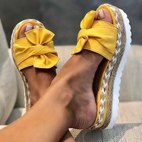 Resim Kadın Spor Sarı Kurdele Kaydırmalar - Açık Burunlu Platform Sandaletler, Dokuma Kumaş Üst, Suni Kaplama Taban ve Moda Dış Giyim için Konforlu Taban 