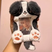 Resim Sevimli Peluş Köpek Kartlık - Gri & Beyaz Kore Kampüs Aksesuarı, Yumuşak Kürk Dokusu, Pati İzleri ve Fotoğraf Çerçevesi Yuvası ile Kimlik Kartları, Öğrenci İkramiyeleri, Fotoğraflar İçin - Şirin Okul Malzemeleri 
