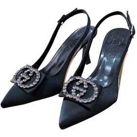 Resim Stillo 33 Kadın Saten Taşlı Tokalı Arka Açık Kadeh Ökçe Stiletto Siyah Siyah 