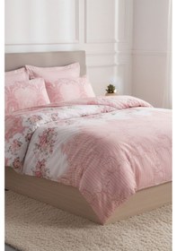 Resim Çift Kişilik Çarşaflı Nevresim Takımı Pamuklu 4 Parça Desenli Açık Pembe 