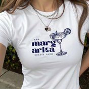 Resim 00008 - Kadınlar için Şarap Bardağı ve İngilizce Harf Desenli Uygun Üst, Şık T-Shirt - YA09 