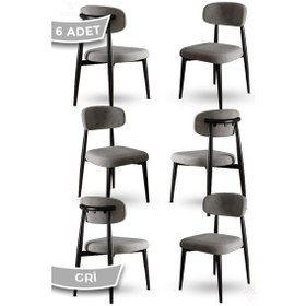 Resim Canisa Laos Serisi 6 Adet Gri Mutfak Sandalyesi Siyah Metal İskeletli 1. Sınıf Babyface Kumaş Gri Sandalye Ayaklar Siyah 