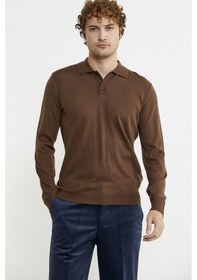 Resim Erkek Polo Yaka Triko Kazak - Kahve 001 