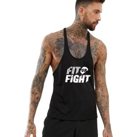 Resim Fit Or Fight Fitness Gym Tank Top Sporcu Atleti Siyah 