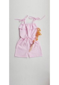 Resim Nar Çiçeği Kız Bebek Keten İp Askılı Tulum-Pembe 