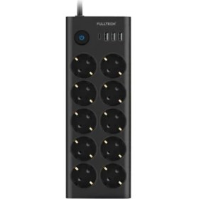 Resim Port Girişli Akım Korumalı 10'lu Priz, 3 Usb, 1 Type-C Giriş, Isıya Dayanıklı, Ftr-14 Grup Priz, Çoklu Uzatma Kablo (Siyah) 