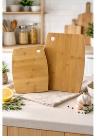 Resim Makri Home 2 Li Bambu Kesme Tahtası Ve Sunum Seti Doğal Ahşap, Dayanıklı, Çok Amaçlı Mutfak Kesim Panosu Ahşap 