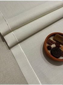 Resim Polyester Keten Çeyiz Piko Sarma Detaylı Runner 40 x 160-1 Adet - Renk Seçenekli, Krem 