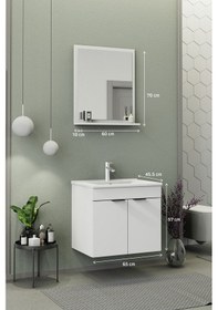 Resim Biani Fix Arya 65 Cm Banyo Dolabı,Seramik Lavabolu, Aynalı,Lavabo Dahil,Mdf,Mat Beyaz 