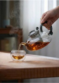 Resim Kinu Füme Borosilikat Cam Demlik - 650 Ml, Oval Füme 